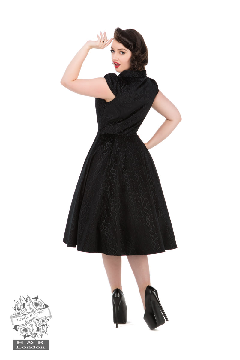 Desirable Black Velvet Flocked Tea Dress